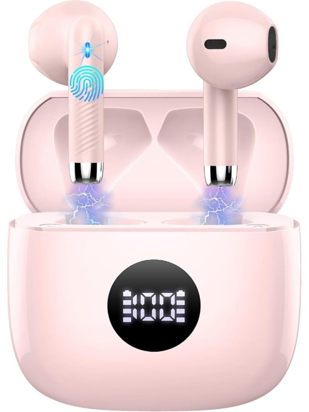 Wireless Pink LED Power Display Bass Stereo 40H Playback Bluetooth 5.4 Earbud